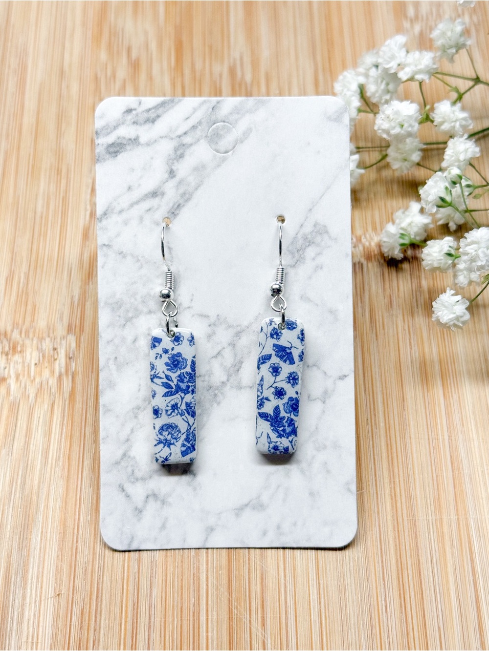 Handmade Blue Floral Drop Earrings